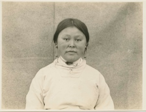 Image: Eskimo [Inughuit] girl wearing her first earrings, possibly: Anna Kajovanquarssuak's wife d